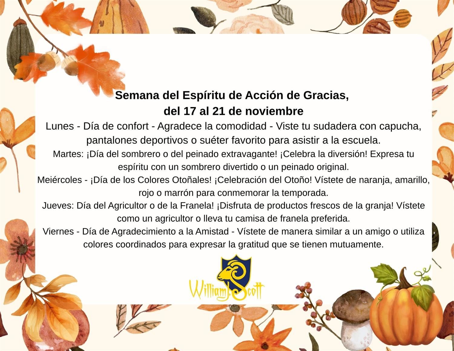  Thanksgiving Spirit Week Spanish